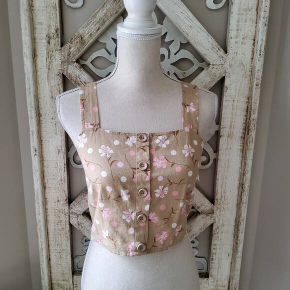 bp Nordstrom Women's Junior Small Button Front Linen Blend Crop Tank Top - Picture 2 of 11